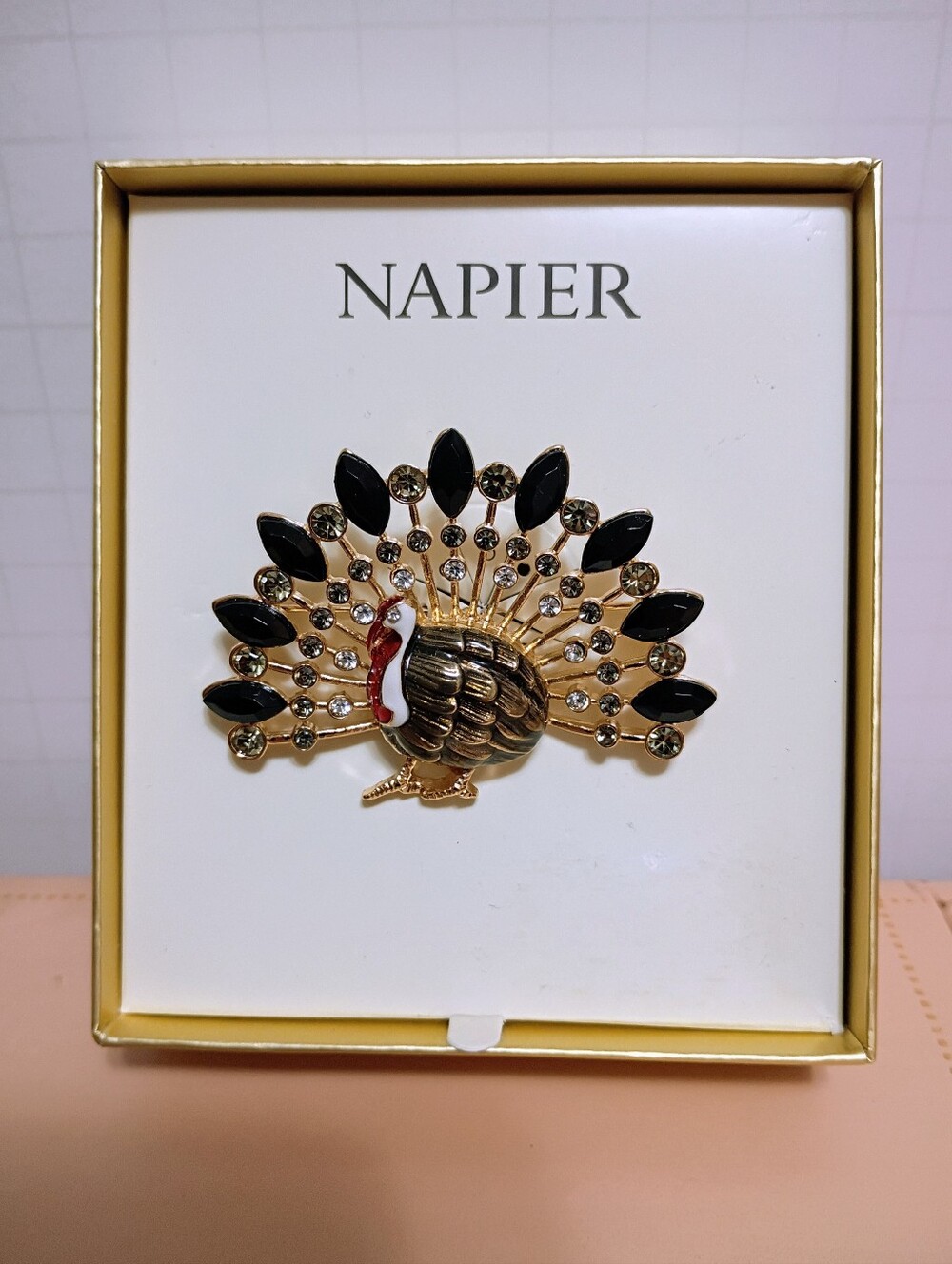 Thanksgiving Turkey Brooch New in Box. Napier